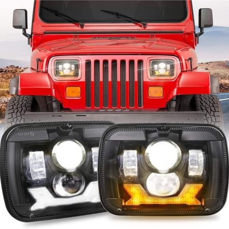 1987-1995 Lampu Depan Jeep YJ Led Lampu Depan Projektor 5x7 Lampu Depan Jeep Wrangler Square