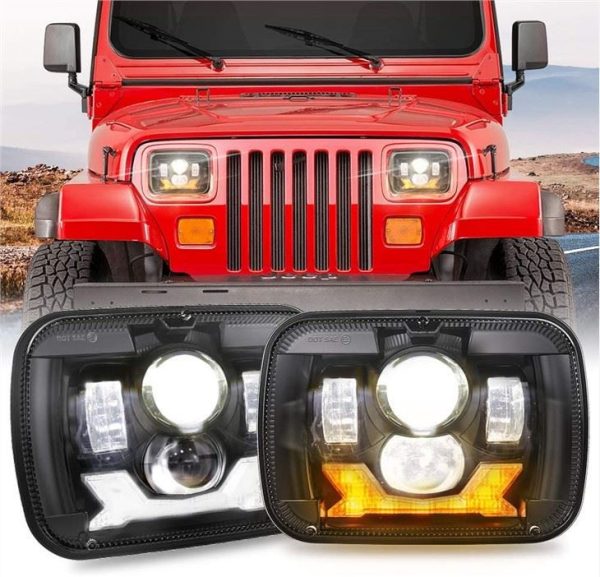 1987-1995 Lampu Depan Jeep YJ Led Lampu Depan Projektor 5x7 Lampu Depan Jeep Wrangler Square