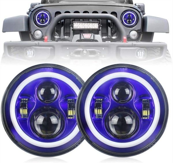 Lampu Halo Biru 7 Inch Lampu Depan Jeep Wrangler Blue Halo Untuk JK Jeep