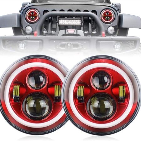 Lampu Halo Merah 7 Inch Untuk Jeep Wrangler Lampu Depan Halo Merah Untuk JK Jeep Wrangler