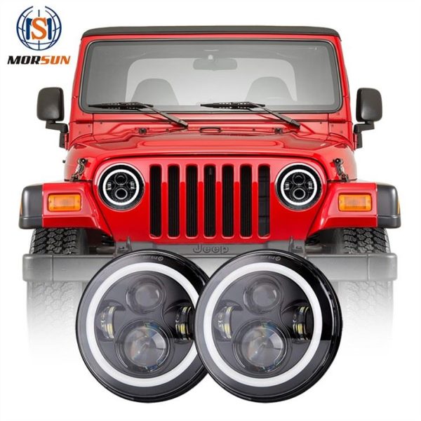 DOT 7 Diketuai Headlight Halo Untuk Jeep Wrangler TJ Aksesori Kereta LED Projektor Lampu Kepala Lensa Untuk Jeep TJ 1997-2006 JK CJ7 LJ