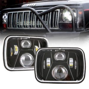 DOT Diluluskan 5x7 inci 60W LED lampu hadapan dimeteraikan Hi / Lo Beam Hitam / Perak untuk Jeep YJ XJ MJ & Untuk Off-road