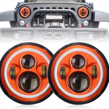 DOT Emark 7 Inch Round Orange Halo Lights For Jeep Wrangler JK TJ LJ Dan Harley Davidson Motorcycles