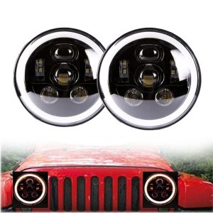 Morsun Black Chrome 58w Round LED Headlamp For 07-17 Jeep Wrangler JK 4 Pintu Tanpa Had