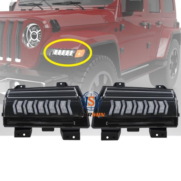 Morsun Front Fender Led Light Daytime Running with Sequential Turn Signals Untuk 2018+ Jeep Wrangler JL Sahara Rubicon