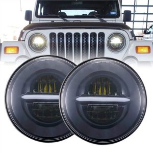 Lampu depan LED Morsun Round With Halo Angel Eyes DRL Lampu Depan Untuk Jeep Wrangler JK