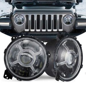 Terkini 9 inci Lampu Depan LED Pusingan Halo DRL Untuk Jeep Wrangler JL 2018 2019 Ditingkatkan Tinggi Lampu Depan Beam Tinggi Dengan Lampu Berjalan Siang Hari